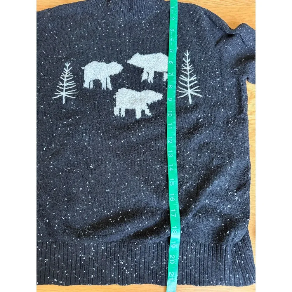 LOFT Polar Bear Sweater Size S Black White Speckled Mock Neck Winter